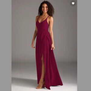 Azazie | Burgundy Davis Chiffon Bridesmaid Dress A-Line V-Neck Spaghetti Size 4